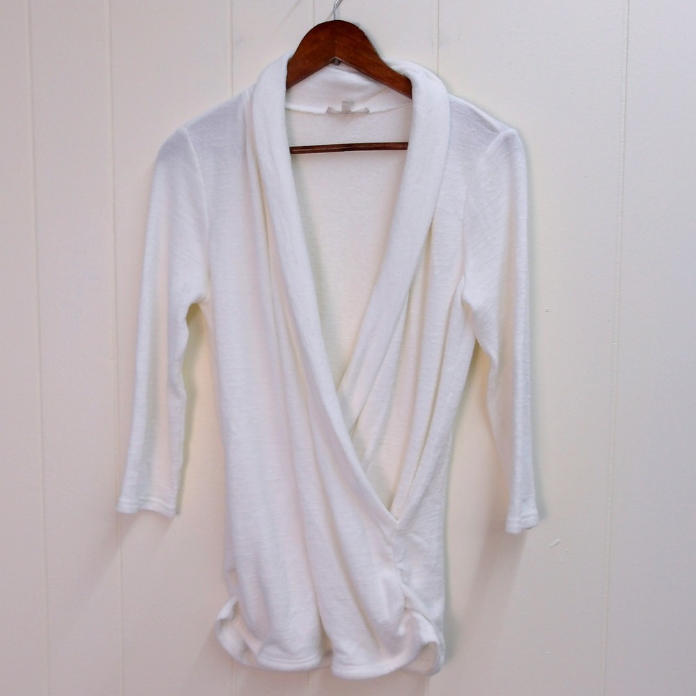 41 Hawthorn White Wrap‎ Front Sweater Top Boho Casual Versatile Size S / #1220
